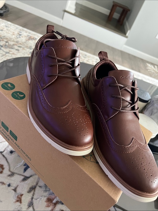 Orthocomfoot Other - Orthofeet Men's Brown Leather Derby with Wingtip Detailing